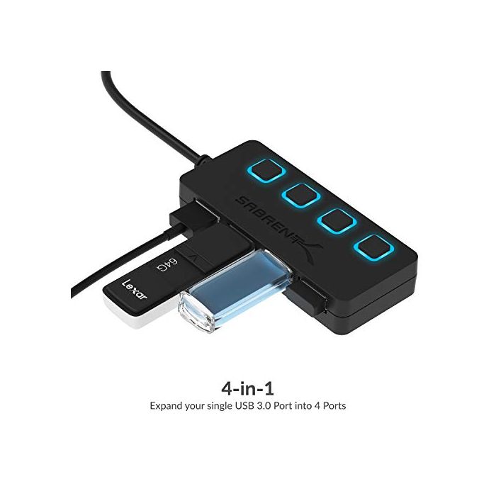 Sabrent 4-Port USB 3.0 Hub with Individual LED Power Switches HB-UM43 