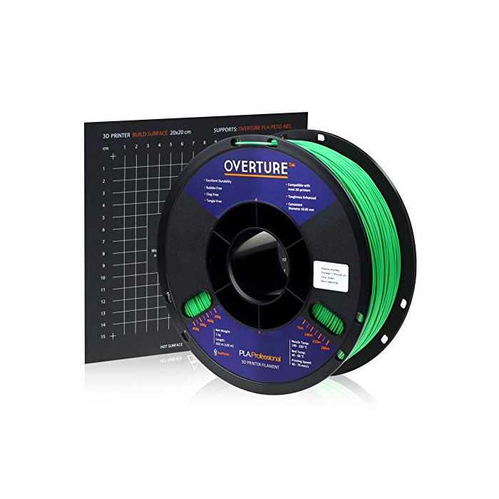 Overture PLA Plus (PLA+) Filament 1.75mm PLA Professional Toughness  Enhanced PLA Roll with 3D Build Surface 200 × 200mm Premium PLA 1kg Spool  (2.2lbs) Dimensional Accuracy +/- 0.05 mm (Green) OVB175-Green