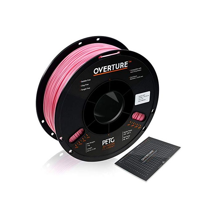 Overture PETG Filament 1.75mm with 3D Build Surface 200 x 200 mm 3D Printer  Consumables 1kg Spool (2.2lbs) Dimensional Accuracy +/- 0.05 mm Fit Most  FDM Printer (Pink) OVPETG175-Pink