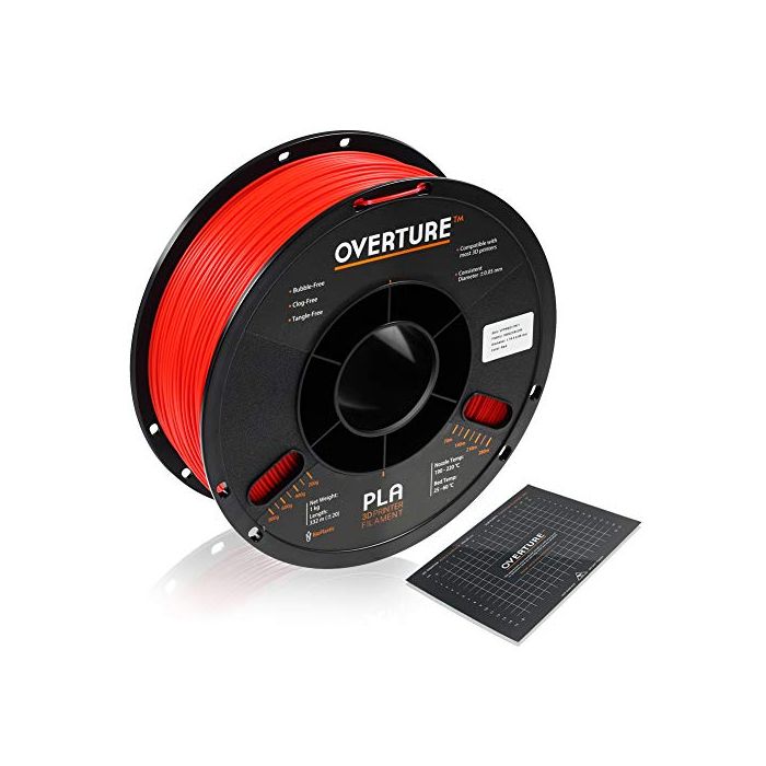 Overture PLA Filament 1.75mm with 3D Build Surface 200mm × 200mm 3D Printer  Consumables 1kg Spool (2.2lbs) Dimensional Accuracy +/- 0.05 mm Fit Most