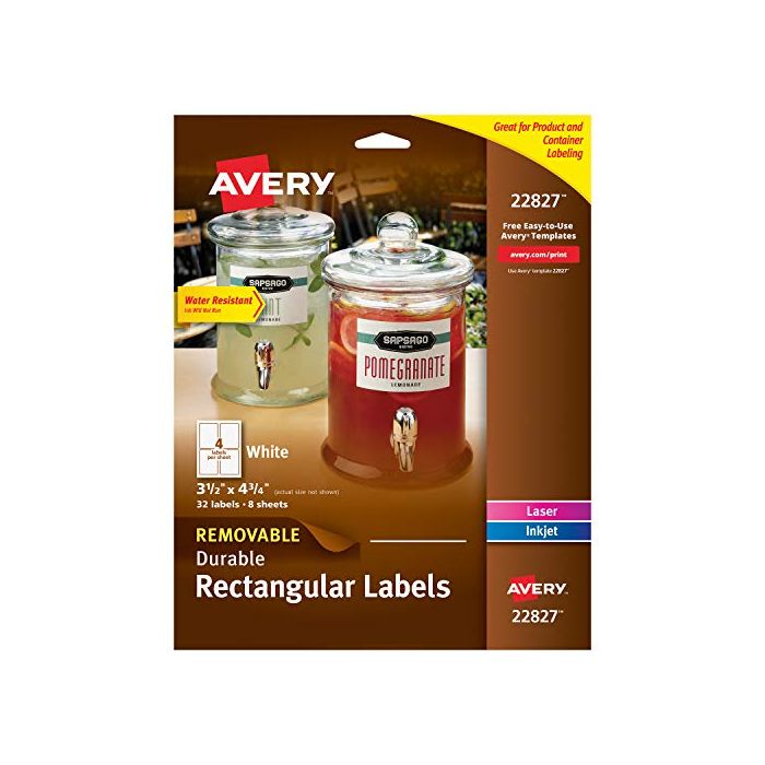 Avery Removable Labels with Sure Feed for Laser & Inkjet Printers 3.5 x  4.75 32 Labels (22827) 22827