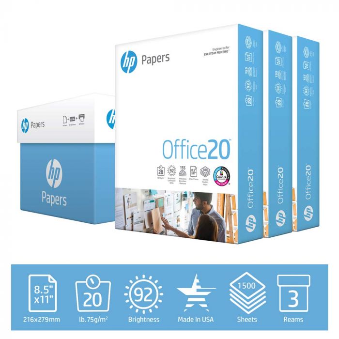 HP Printer Paper | 8.5 x 11 Paper | Multipurpose 20 lb | 3 Ream Case - 1500 Sheets | 96 Bright | Made in USA - FSC Certified Copy Paper |112300C