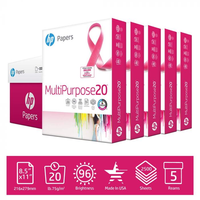 HP Printer Paper MultiPurpose 20lb, 8.5 x 11 Paper, 5 Ream Case