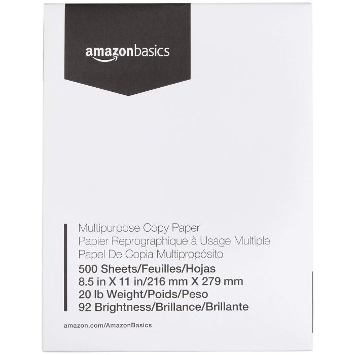 Basics 92 Bright Multipurpose Copy Paper - 8.5 x 11 Inches, 10 Ream  Case (5,000 Sheets)