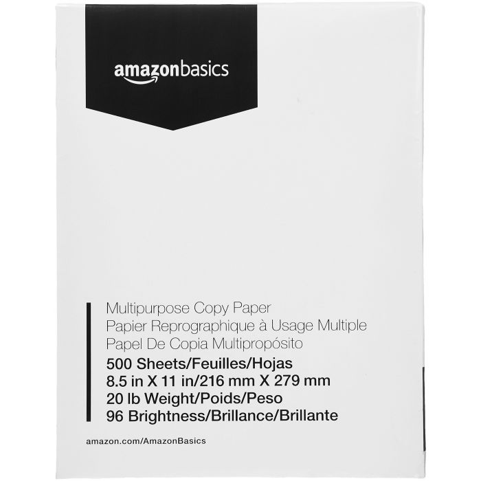Basics Multipurpose Copy Printer Paper - 96 Bright White, 8.5 x 11  Inches, 1 Ream (500 Sheets)